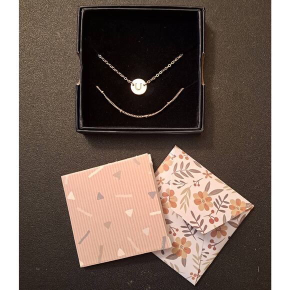 Layered Gold Plated Initial "U" Bracelet Set With Gift Box - Picture 4 of 5